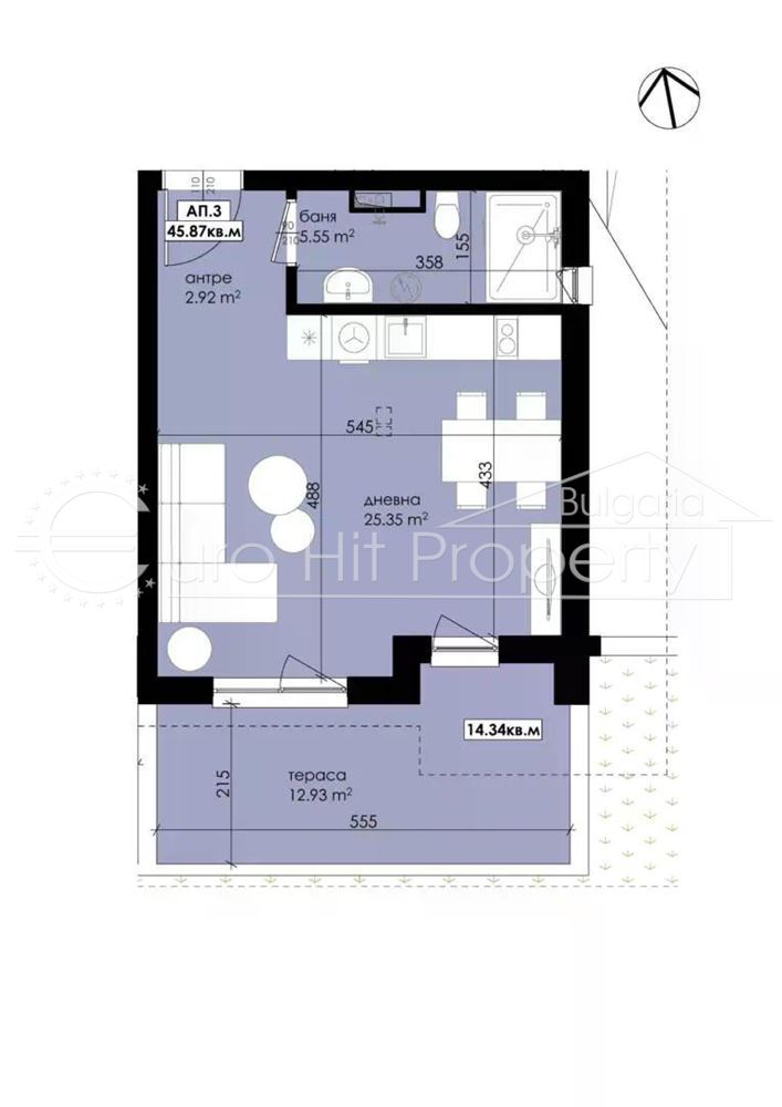 One-room apartment with a terrace in a newly built residential building in Sozopol - Misaryata-0 Едностаен апартамент с тераса в новострояща се жилищна сграда в гр. Созопол - Мисарята - 0