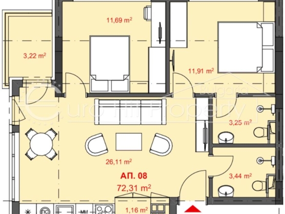 Тристаен апартамент в новострояща се жилищна сграда в кв. Хоризонт - 0