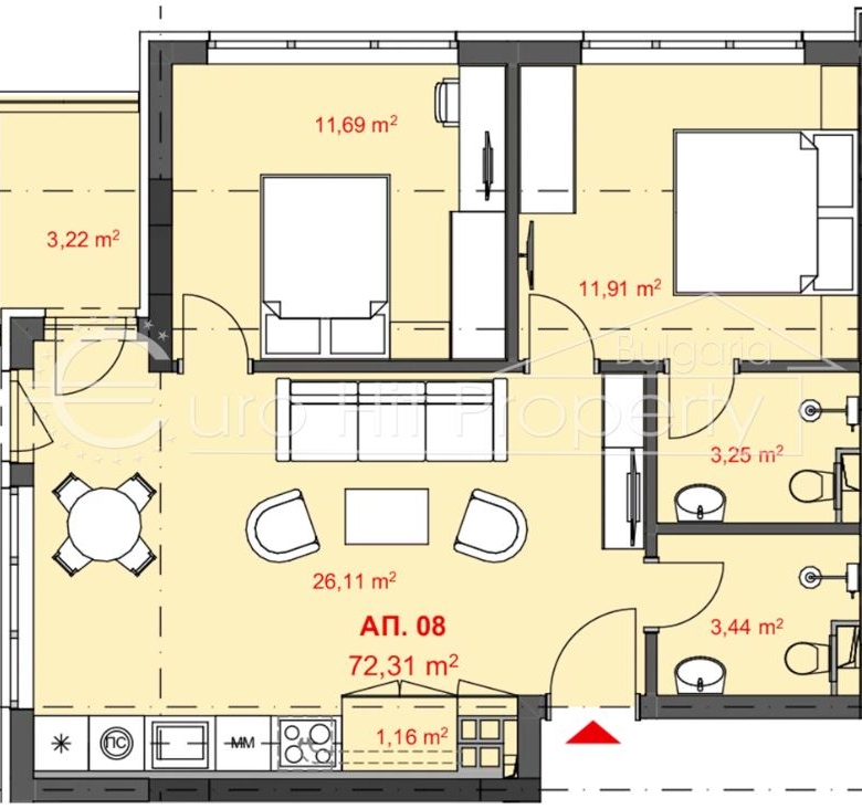 Тристаен апартамент в новострояща се жилищна сграда в кв. Хоризонт