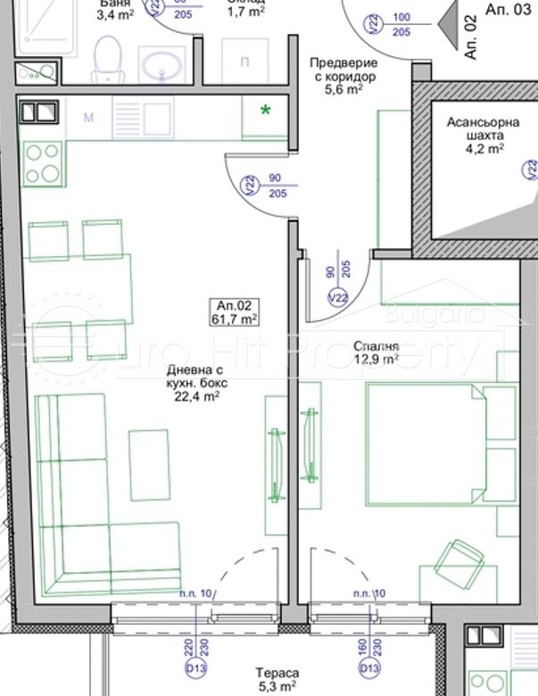 Двустаен апартамент в новострояща се сграда в гр.Поморие